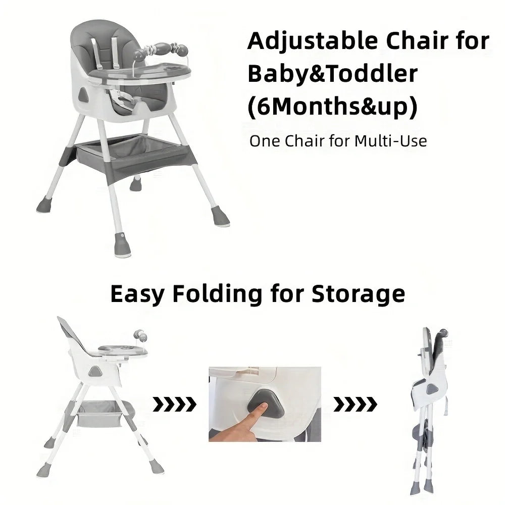 Chaise haute pliable bébé 6 mois avec grand coussin antidérapant, facile à nettoyer, E500