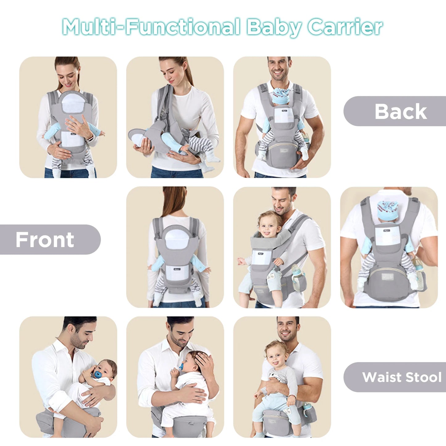 Porte-bébé ergonomique, multifonctionnel et polyvalent avant et après kangourou.