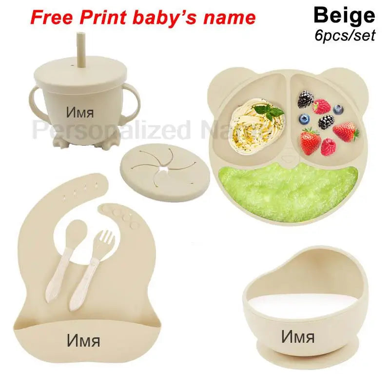 Kit de alimentação do bebé, 6 pçs utensílios, nome personalizado conforme vossa escolha.