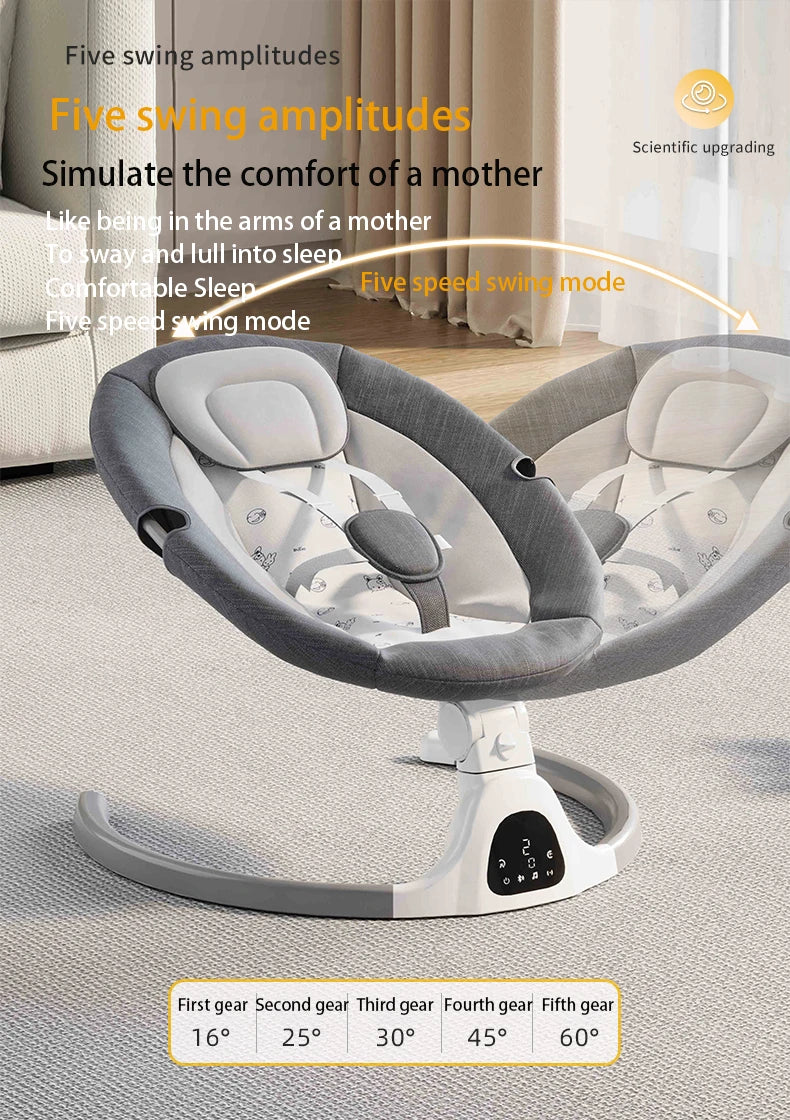 Columpio eléctrico para bebé, reclinable, mecedora para bebé, asiento de cinco puntos con mando a distancia.