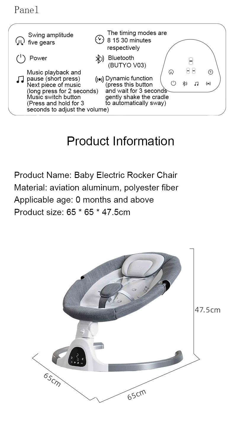 Columpio eléctrico para bebé, reclinable, mecedora para bebé, asiento de cinco puntos con mando a distancia.