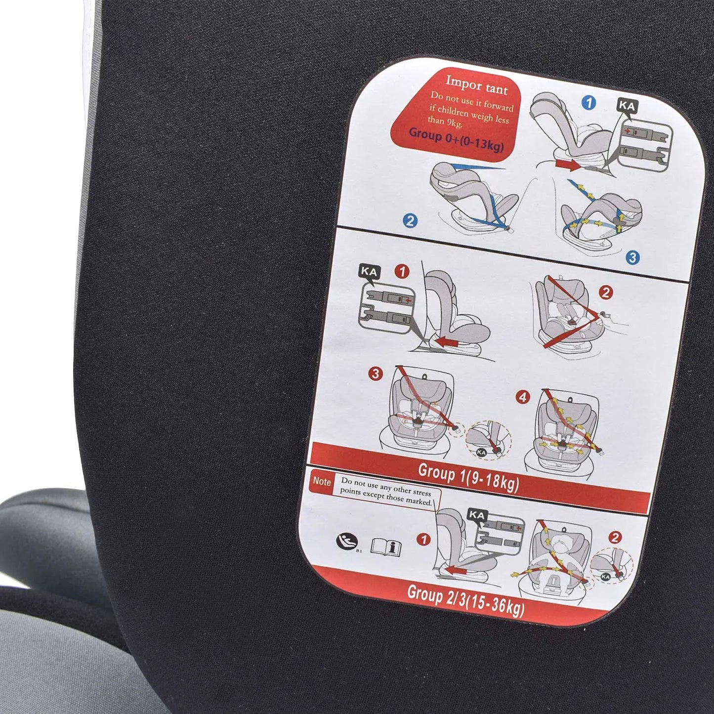 Assento infantil de 0 a 12 anos, para carro 360 ° giratório com base ISOFIX, posição de descanso Arnês de 5 pontos 9-36KG,, AP02 KL005