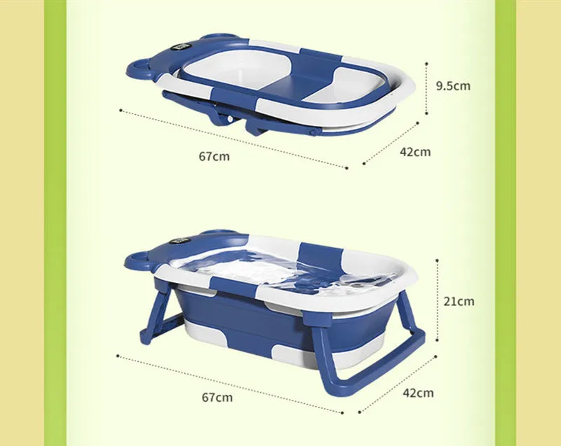 Banheira dobrável para bebé, temperatura em tempo real, silicone, banho, antiderrapante.